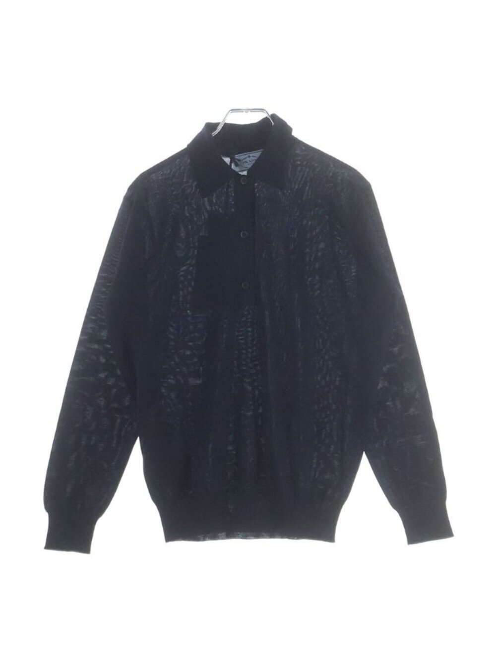 Prada Wool Knit Long Sleeve Polo Shirt Navy